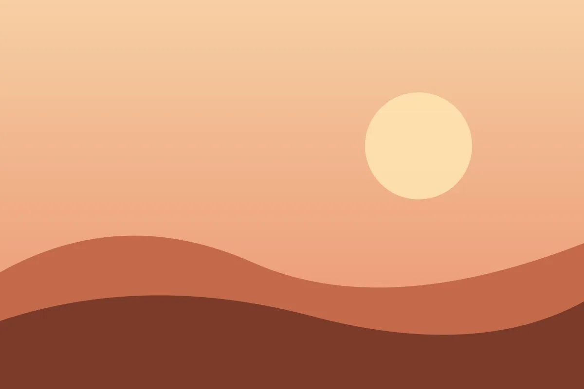 Immagine segnaposto: colline rosso scuro sotto un cielo arancione